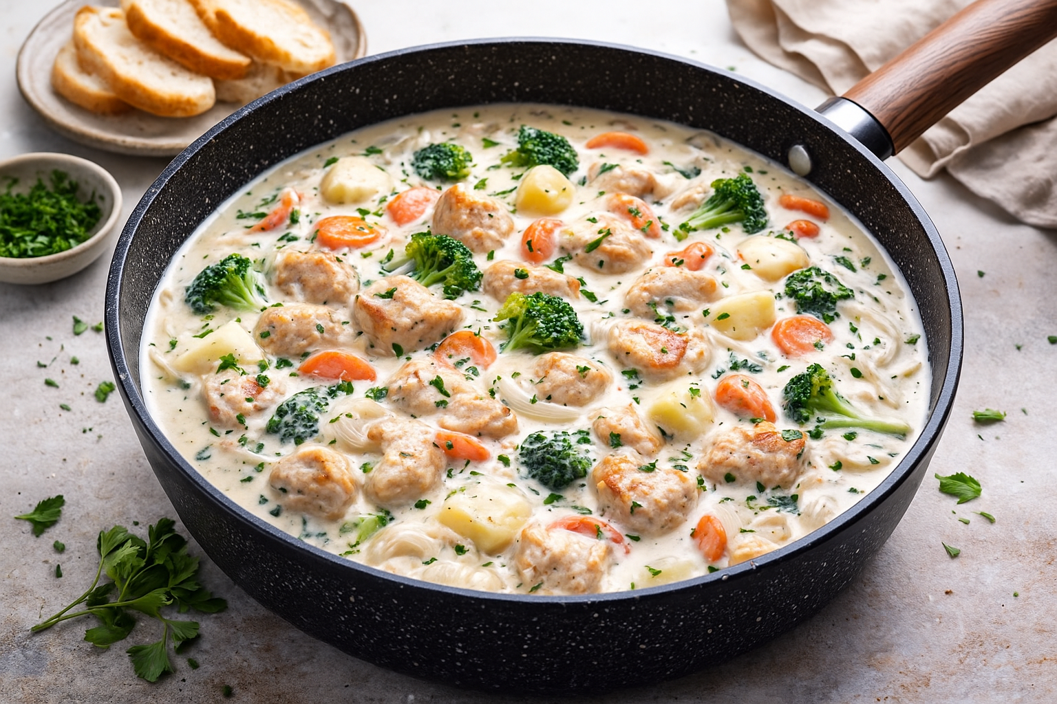 One-Pan Chicken Cream Stew Recipe Using a 12-Inch Nonstick Deep Skillet