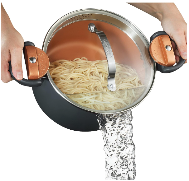 Gotham Steel Nonstick 5QT Pasta & Stock Pot – Twist-Lock Strainer Lid
