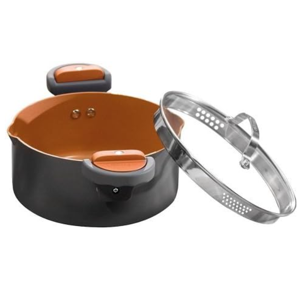 Gotham Steel Nonstick 5QT Pasta & Stock Pot – Twist-Lock Strainer Lid