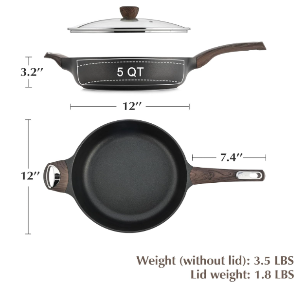 12 Inch Nonstick Frying Pan with Lid – Deep Saute Skillet, Induction Safe, PFOA & PFOS Free