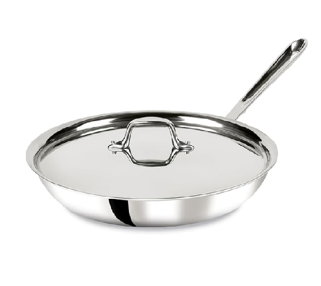 All-Clad D3 12" 3-Ply Stainless Steel Frying Pan with Lid – Induction & Oven Safe Skillet