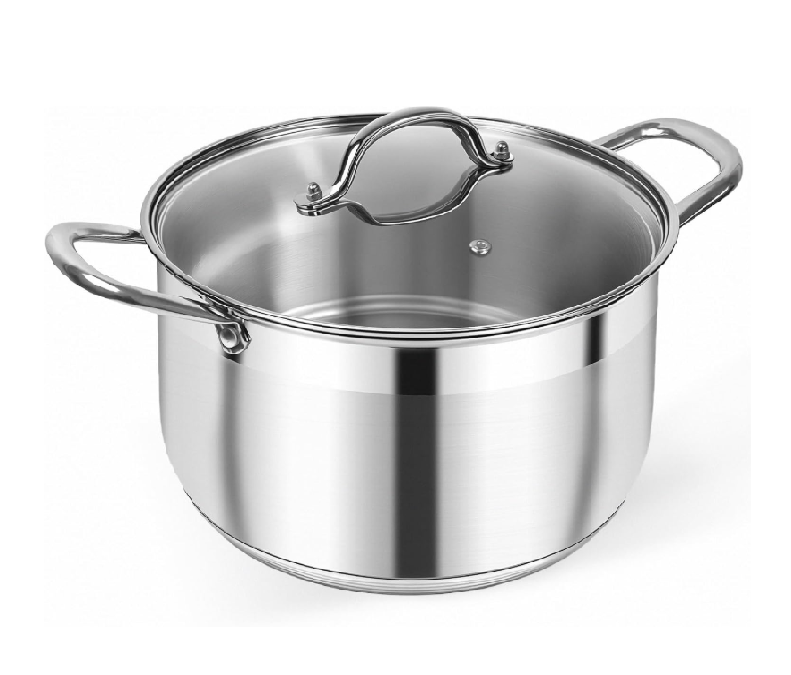 Kirecoo 8 Quart Stainless Steel Stock Pot with Glass Lid – Heavy-Duty Induction Cookware for Pasta, Soup, Boiling & Canning